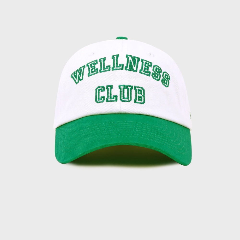 Sporty & Rich Wellness Club Baseball Cap Twill White Green Embroidery, OS, NWT
